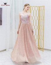 Load image into Gallery viewer, Nude Pink Elegant Evening Dresses A-line Sweetheart Tulle Sequins Pattern Prom Party Dress Evening Gown 2019 New Fashion JK64