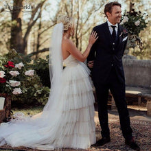 Load image into Gallery viewer, Bohemian Tulle Wedding Dresses Tiered Skirt Elegant Bridal dress Nude Lining Robe De Soriee Chic Fashion  DW182