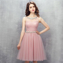 Load image into Gallery viewer, Sexy Prom Dress 2019 Pink Glitter Evening Dress Crystal Beaded Neck And Belt Vestidos De Noite Lebanon Nude Party Dresses Short