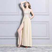 Load image into Gallery viewer, Sexy Perspective Nightclub Evening Dress Backless Deep V-neck Nude Dance Costume Evening Dresses Long 2019 African Dress Party